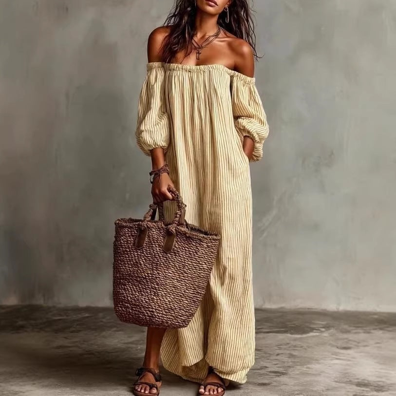 Opale Rayure Shoulder Dress