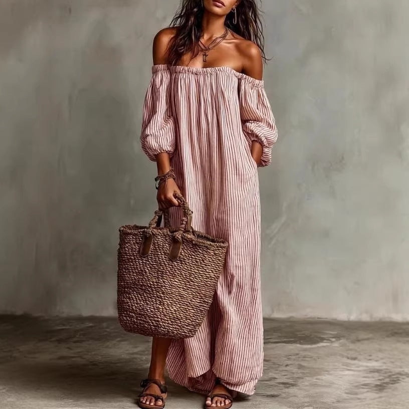 Opale Rayure Shoulder Dress