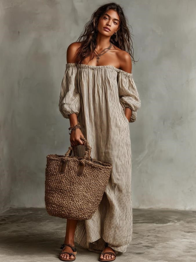 Opale Rayure Shoulder Dress