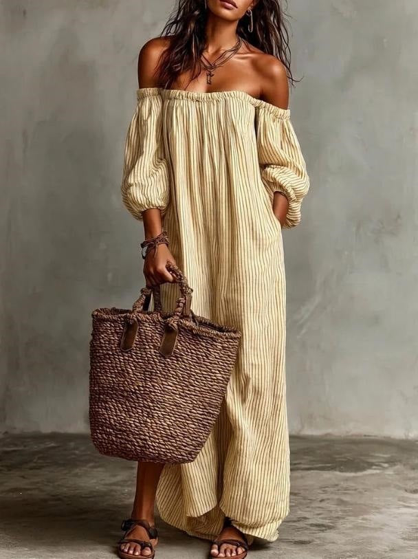 Opale Rayure Shoulder Dress
