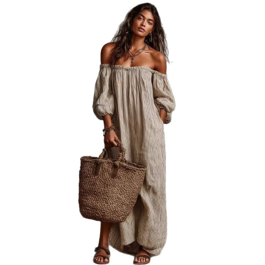Opale Rayure Shoulder Dress