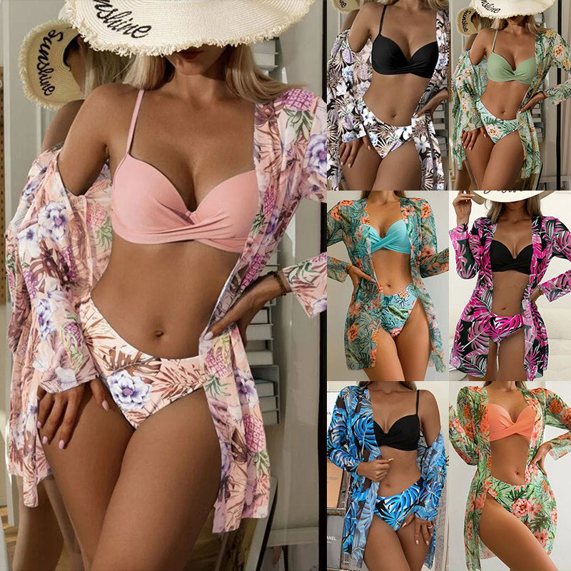 Opale Trois-Pièces Printed Bikini Set — flat lay — Opale & Co. women's bikini swimwear