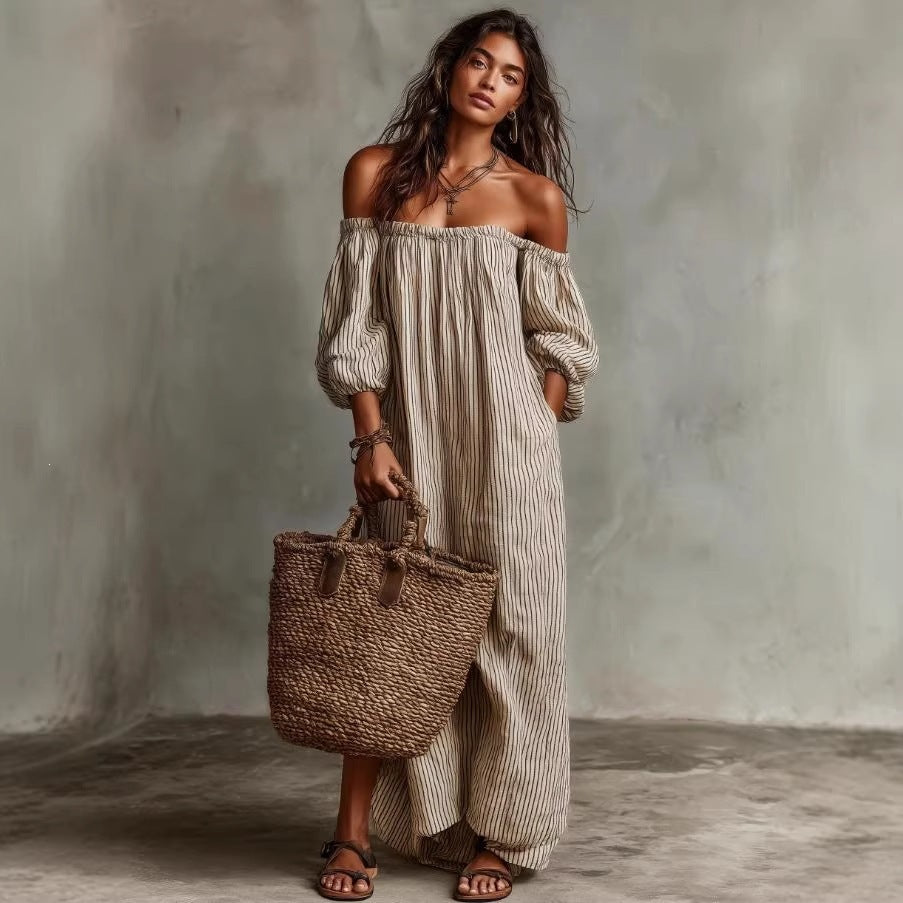 Opale Rayure Shoulder Dress