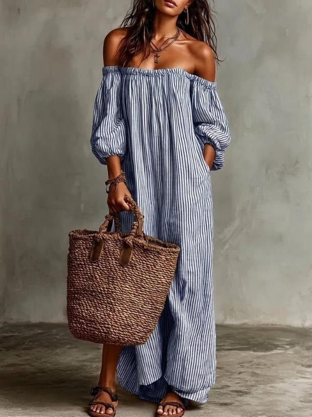 Opale Rayure Shoulder Dress