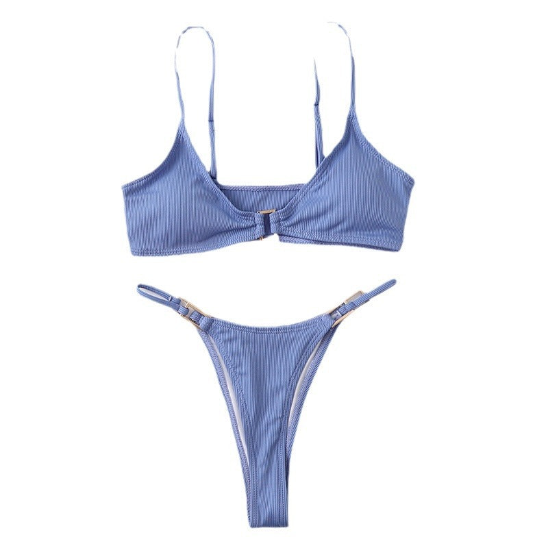 Azure Ribbed Bikini Set — close-up detail — Opale & Co. women's bikini swimwear