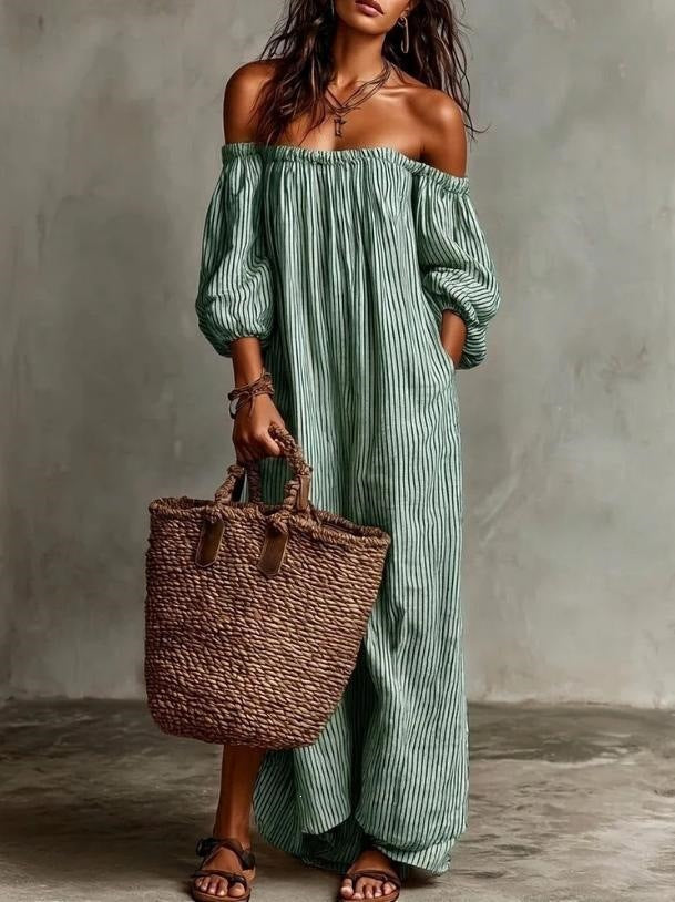 Opale Rayure Shoulder Dress