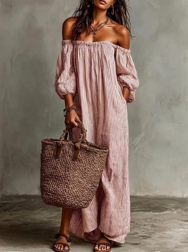 Opale Rayure Shoulder Dress