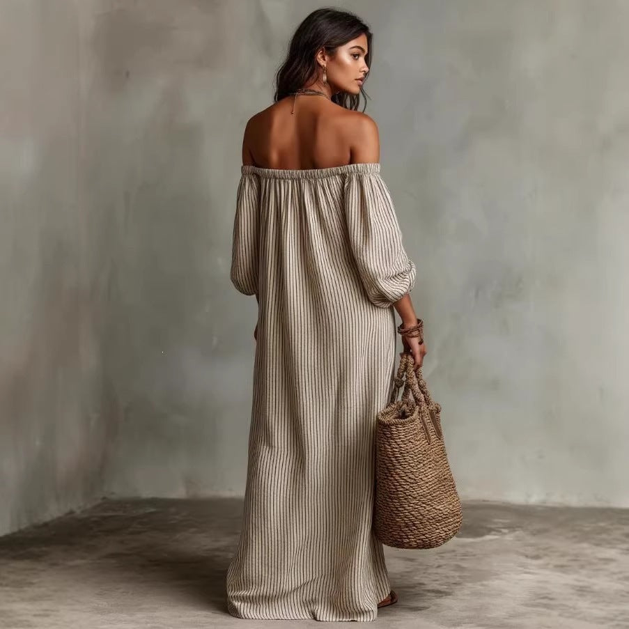 Opale Rayure Shoulder Dress